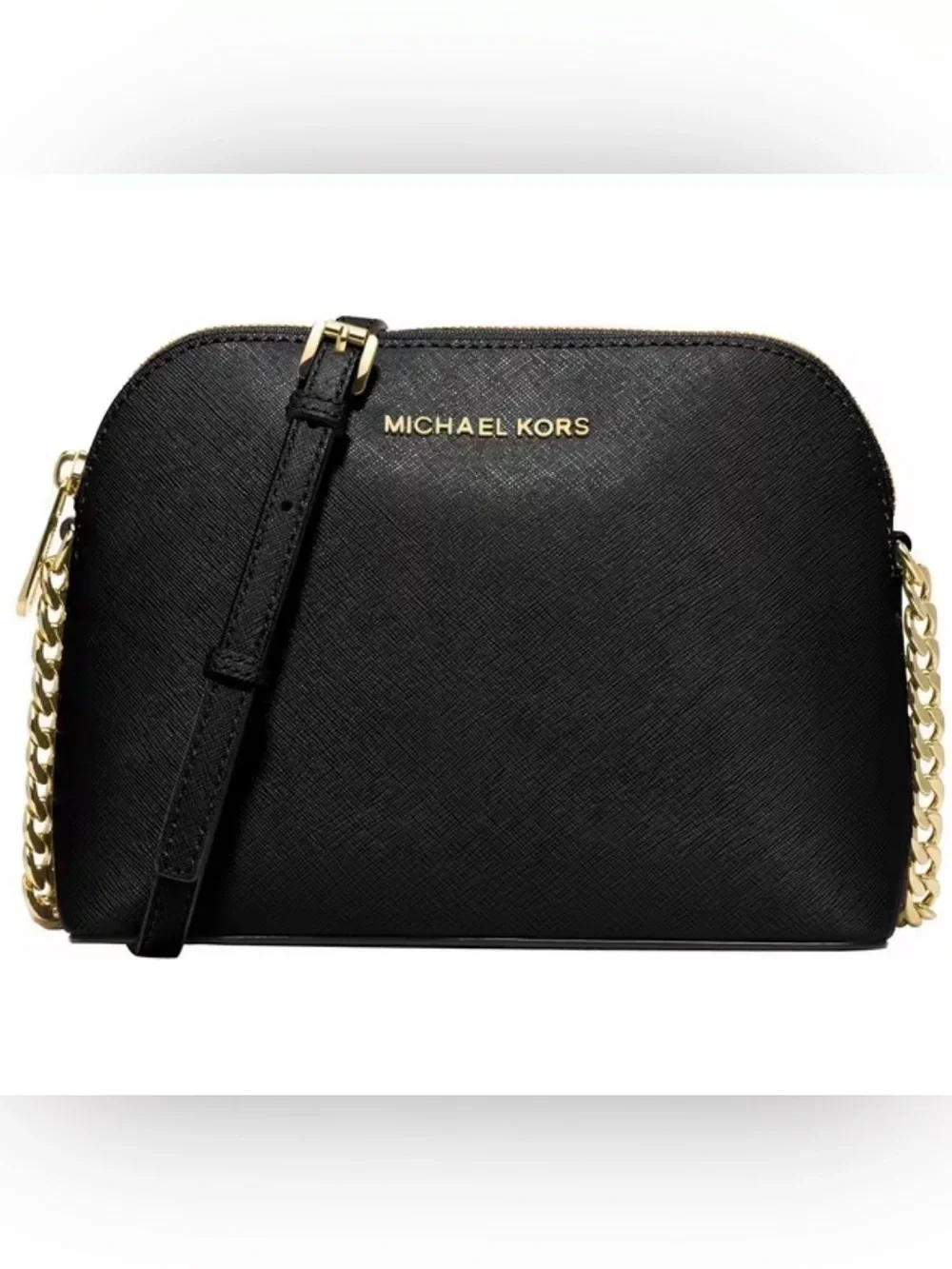 Michael Kors Black Saffiano Dome Crossbody with Gold Logo